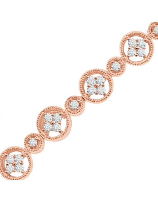 Large and Small Round Link Design Diamond Bracelet in 9ct Red Gold